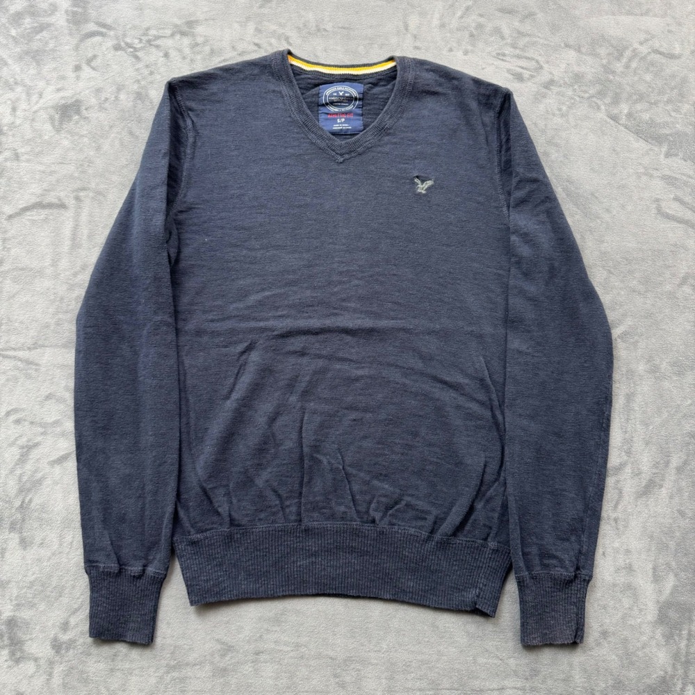 American Eagle Outfitters Mens V-Neck Sweater Navy Blue Athletic Fit Small